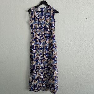 Disney Store Cruise Mickey Minnie Blue Tiki Beach Tropical Hawaiian Maxi Dress